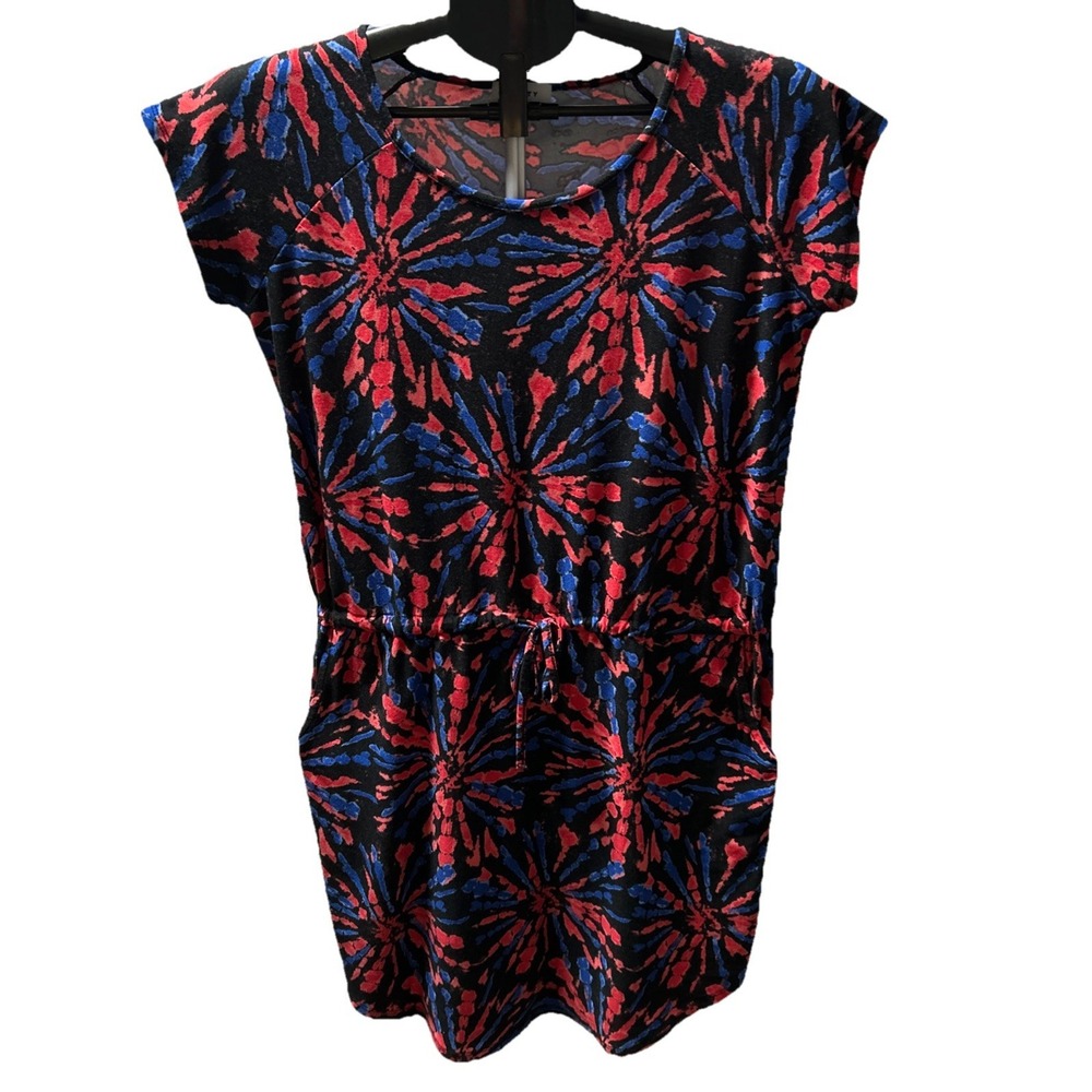 Liberty Park T-Shirt Dress Knee Length Black/Red/Blue Women's Size S